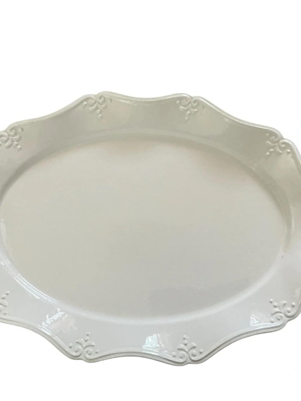 Vintage Ceriart large white scalloped edge platter large tray 19x13” Portugal